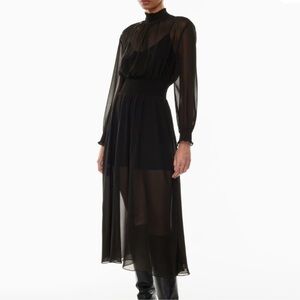 NWT Aritzia Wilfred Turner Sheer Chiffon Maxi Dress Bohemian Gothic Mock neck